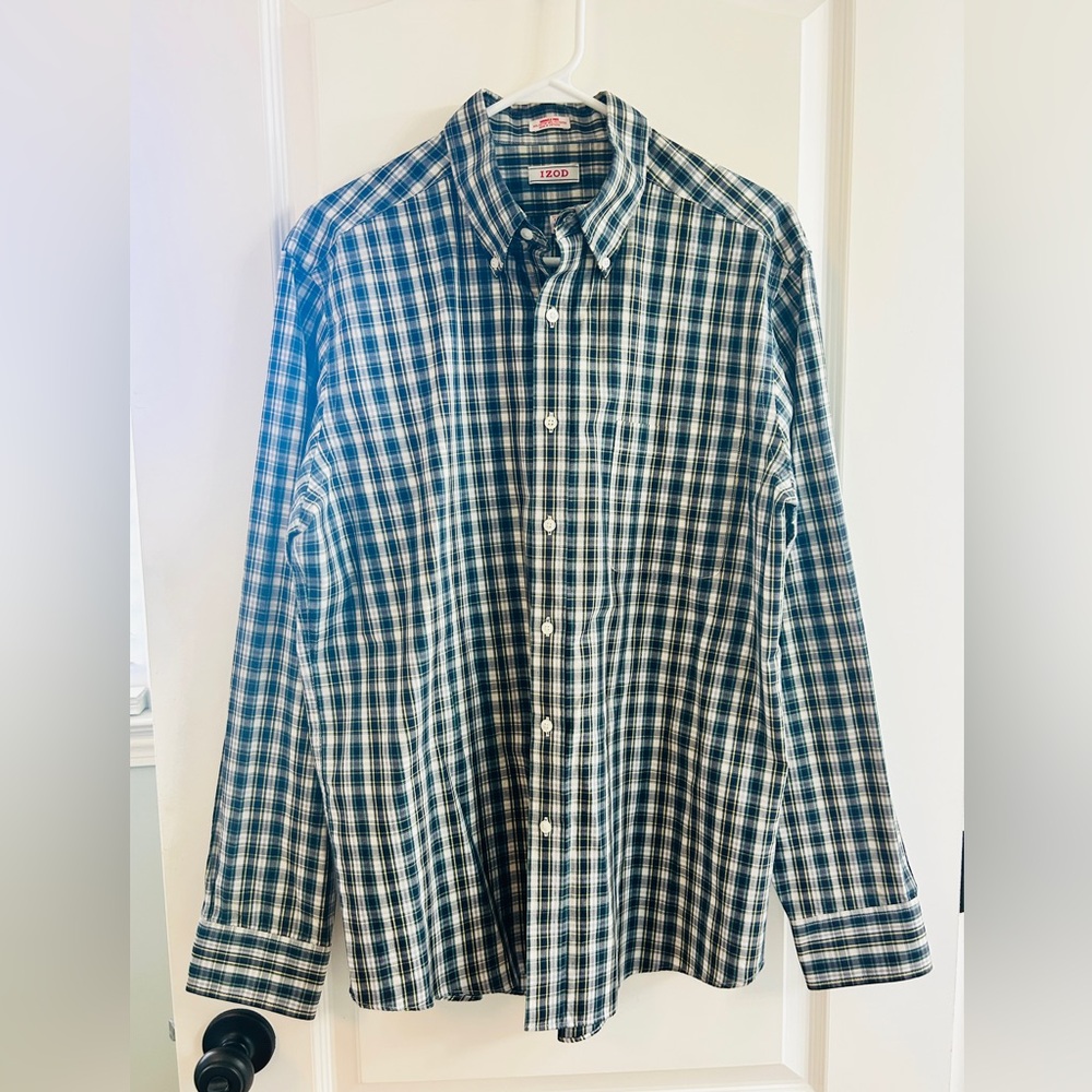 Pre❤️ Men's IZOD Blue Plaid Shirt.  Excellent condition!  16 1/2"